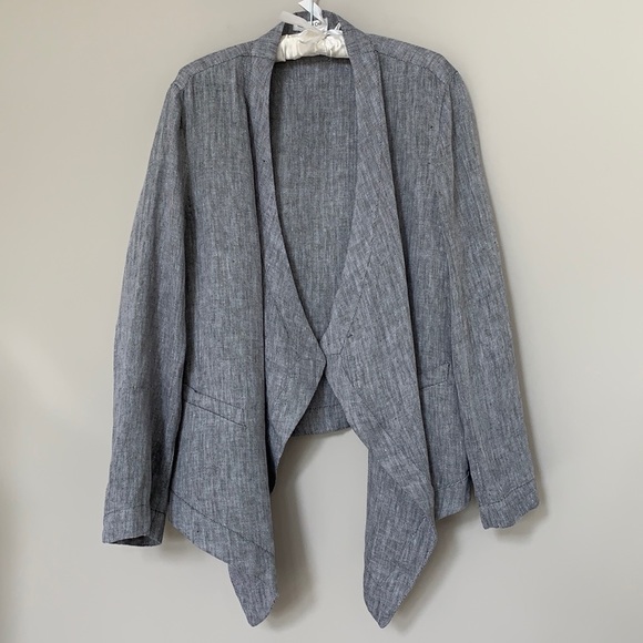 Coldwater Creek Jackets & Blazers - Coldwater Creek herringbone waterfall jacket 100% linen long sleeves pockets L